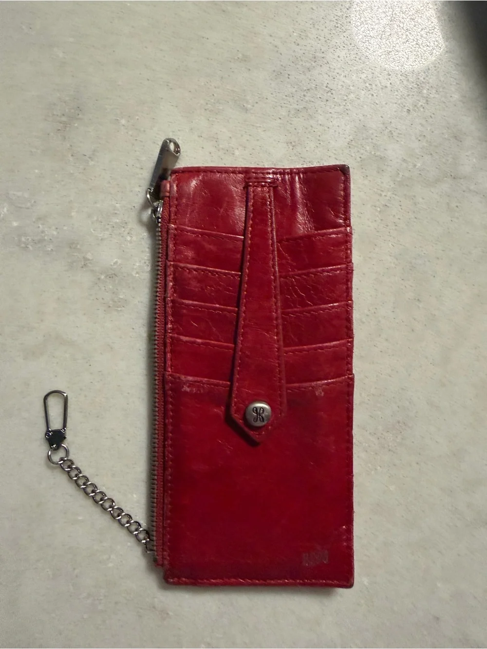 Hobo Red Leather Card & ID Wallet with Zip and Chain